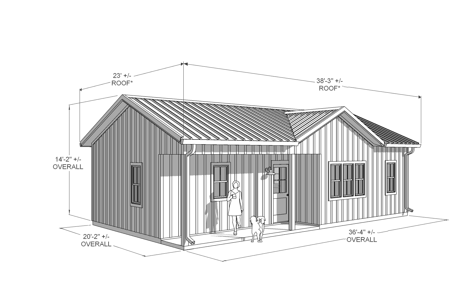 Laurel 618 Farmhouse front dimension drawing