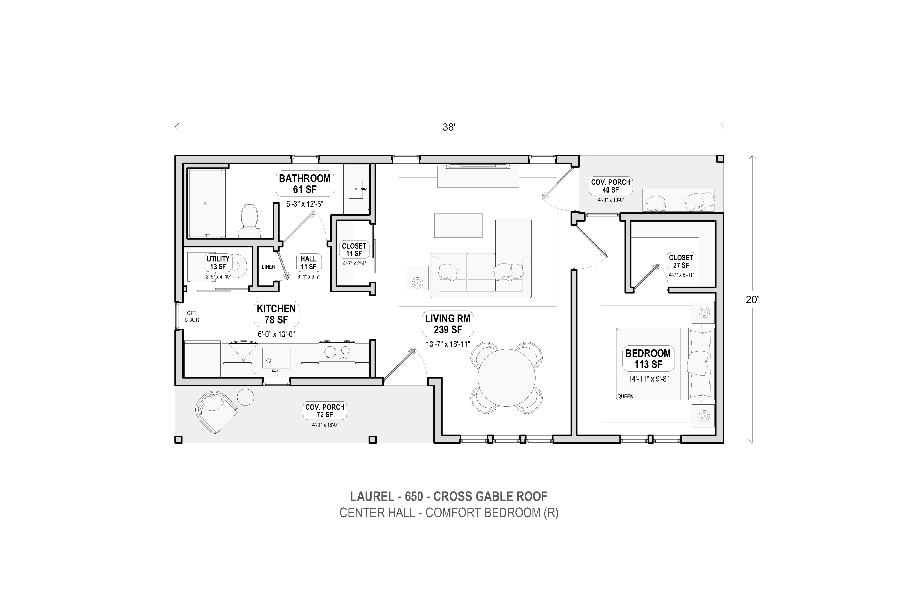 Laurel 650 cross gable center hall floor plan