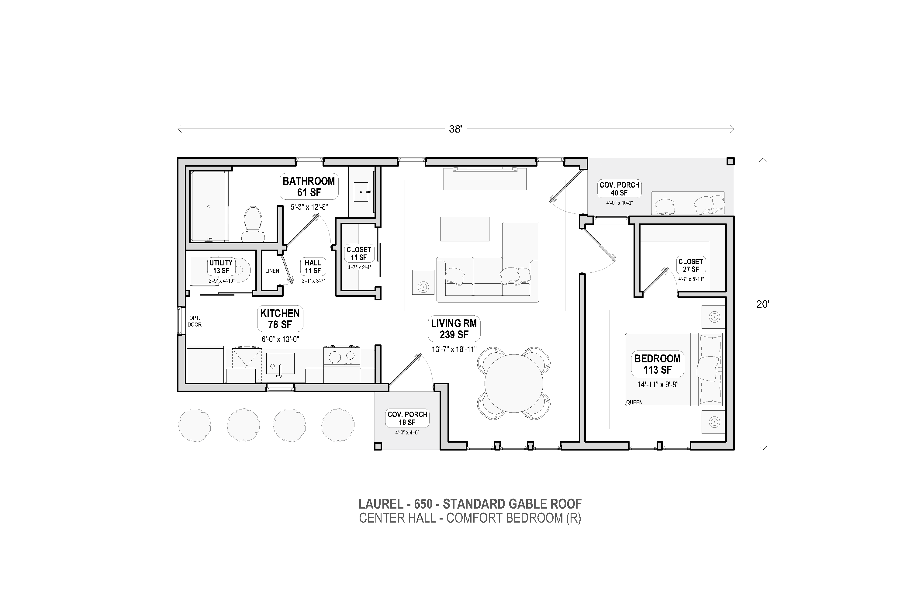Laurel 650 standard gable center hall floor plan