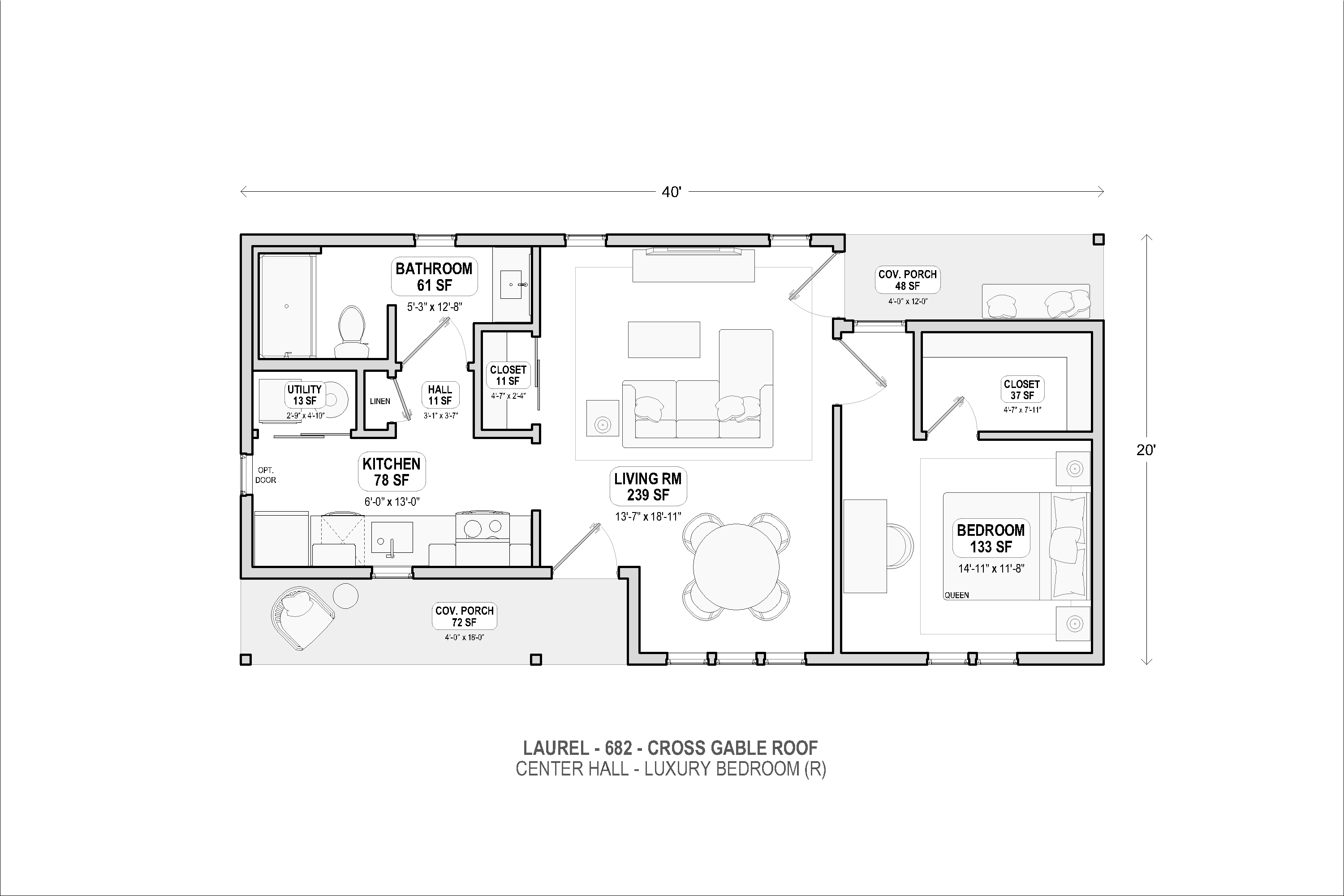 Laurel 682 cross gable center hall floor plan