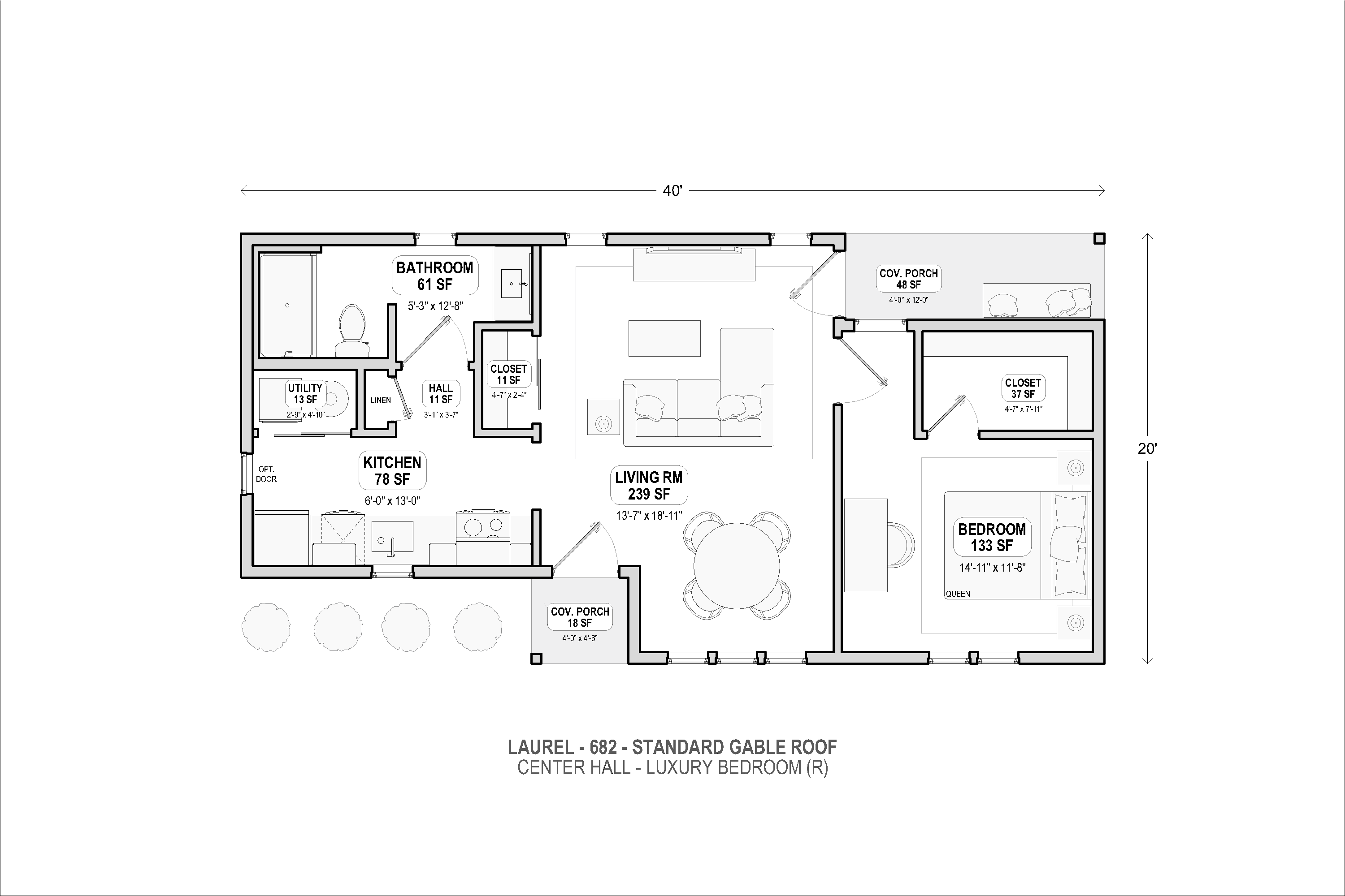 Laurel 682 standard gable center hall floor plan