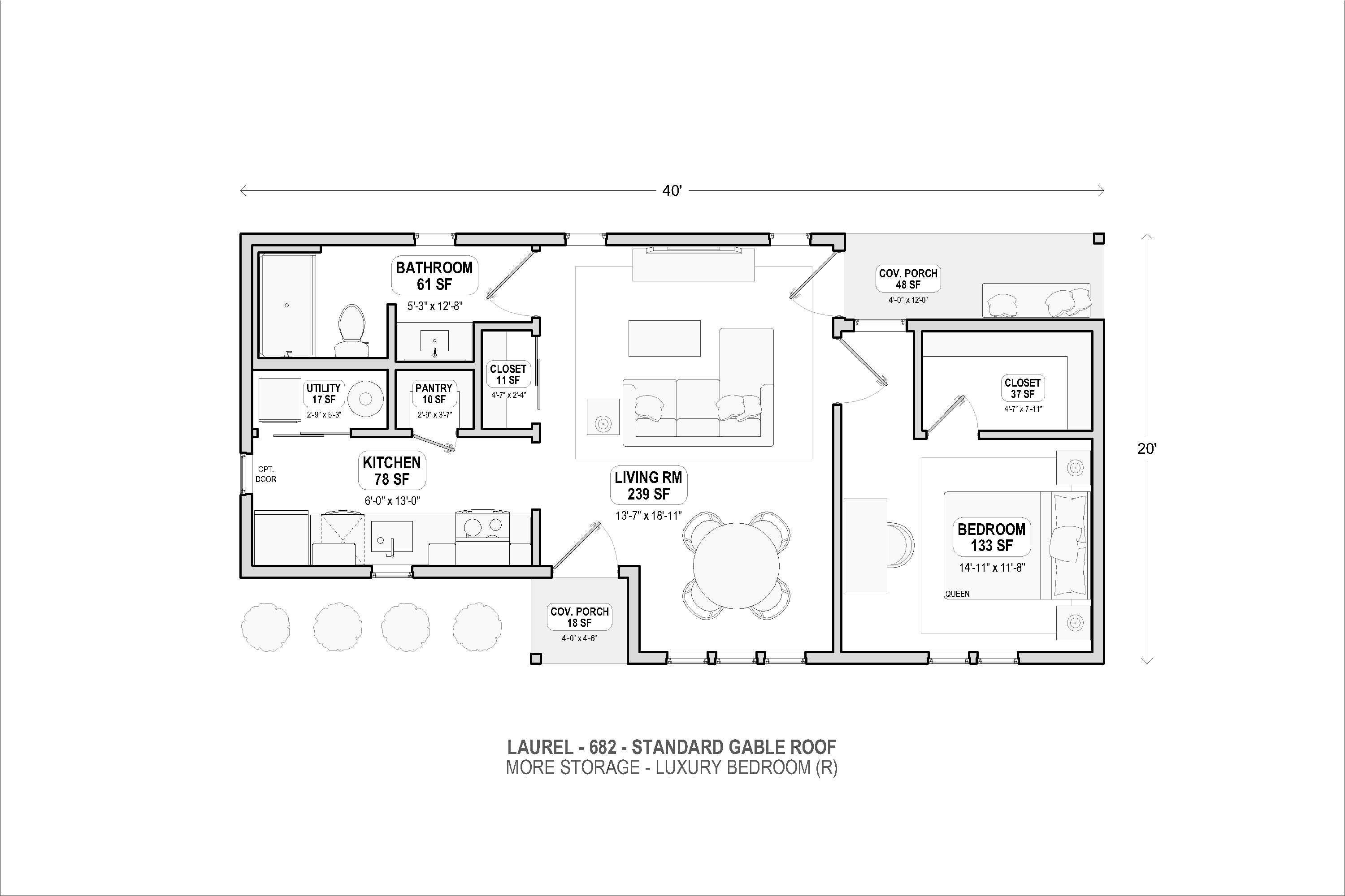 Laurel 682 standard gable more storage floor plan